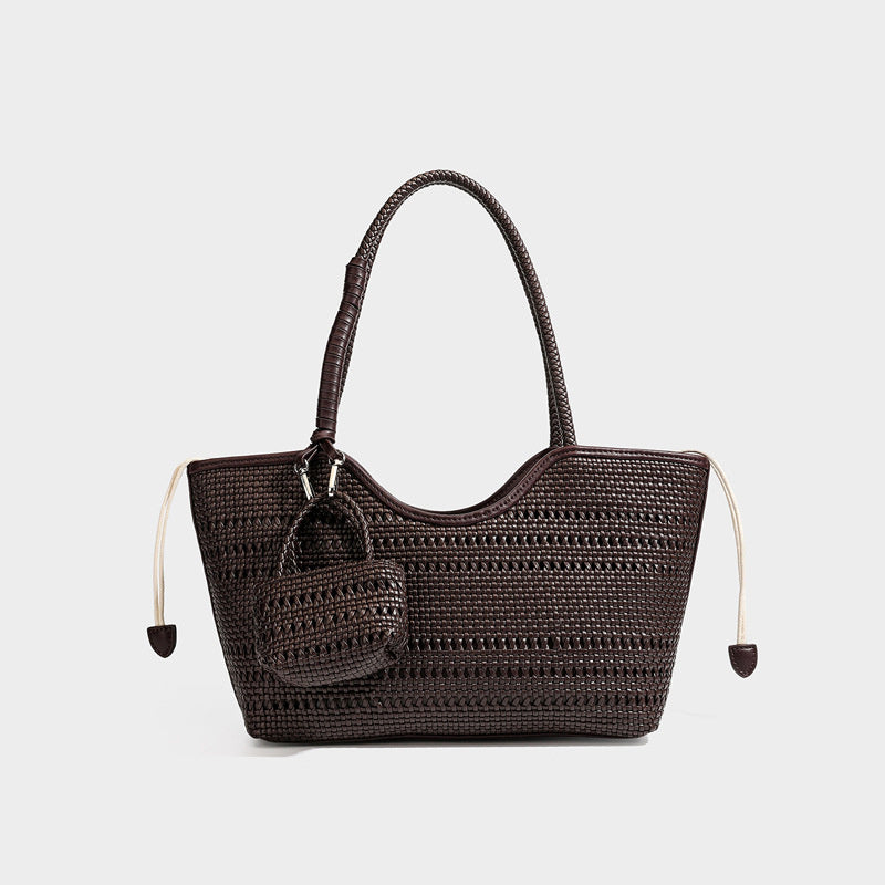 PU leather bucket bag with zippered compartments – single-shoulder tote for daily wear