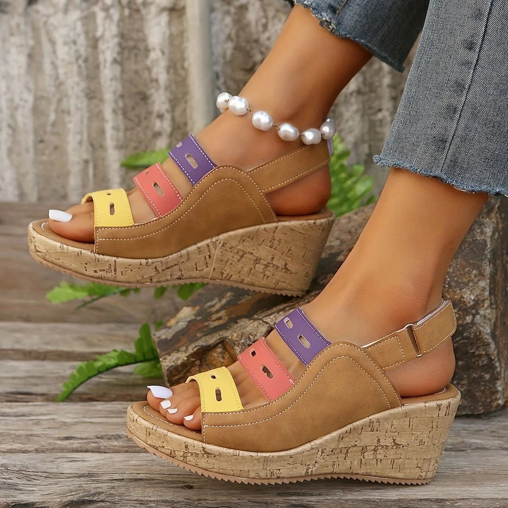 Women’s color-block platform sandals with velcro strap – chunky sole sandals for summer