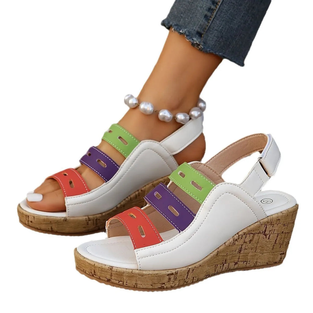 Women’s color-block platform sandals with velcro strap – chunky sole sandals for summer