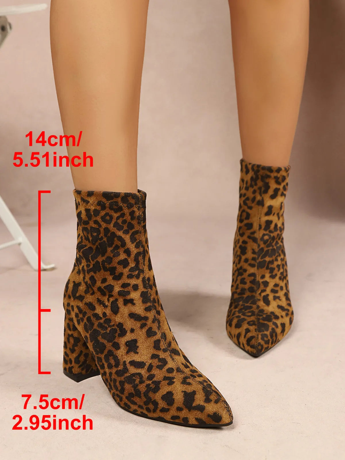 Women’s leopard print ankle boots with pointed toe and block heel – stretch-fit boots for cooler weather