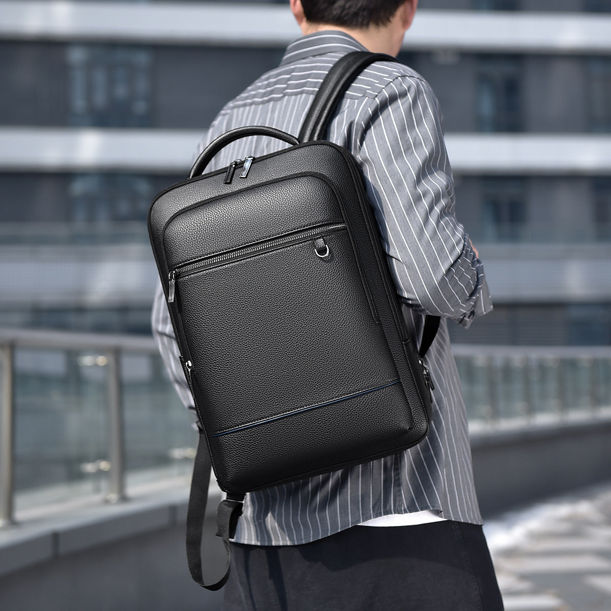 Men’s PU leather dual-shoulder travel bag for business trips – wear-resistant
