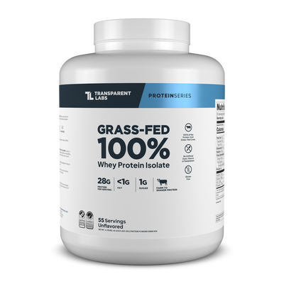 Transparent Labs Grass-Fed Whey Protein Isolate, Unflavored, 4LB container