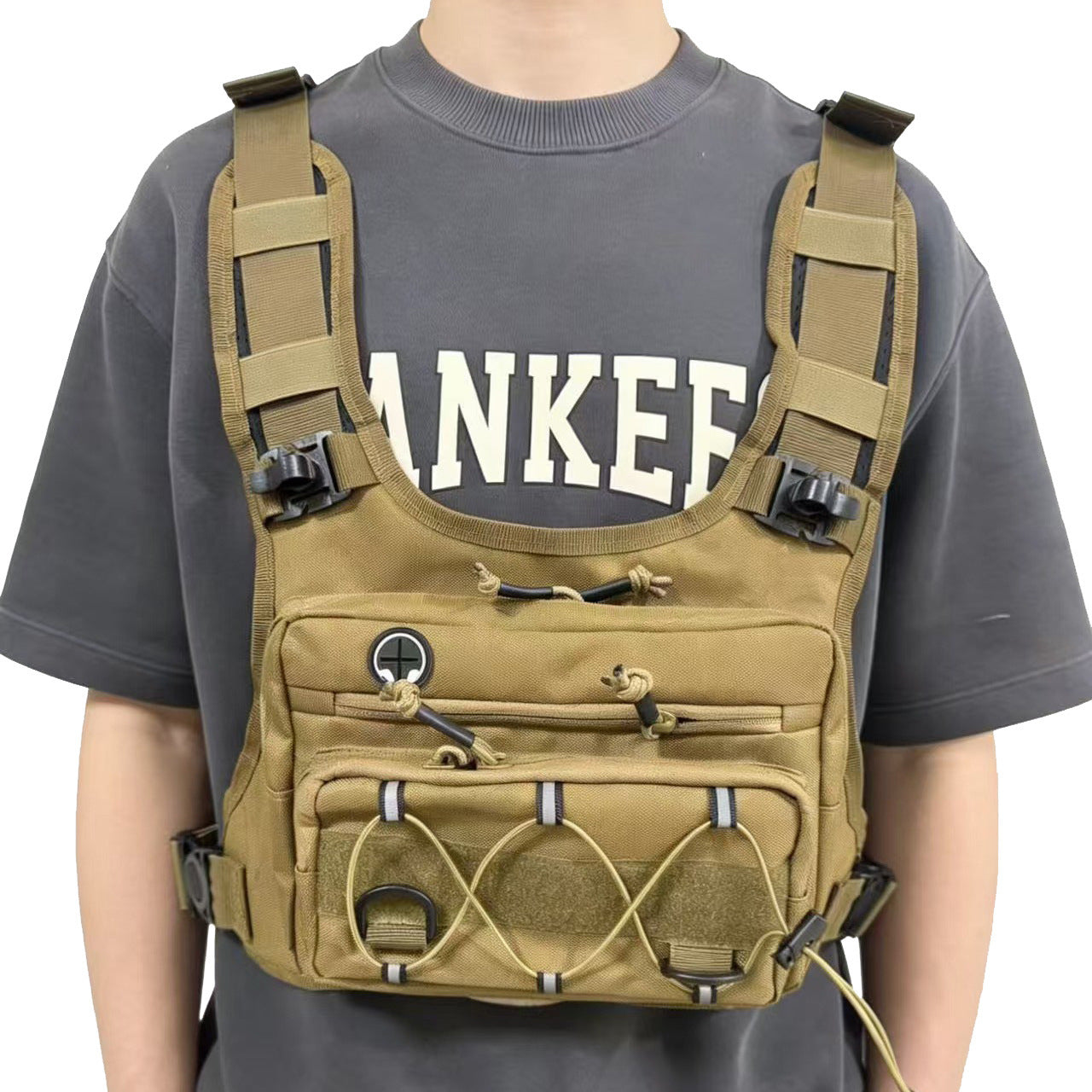 Tactical chest pack for trail running with water-resistant oxford fabric