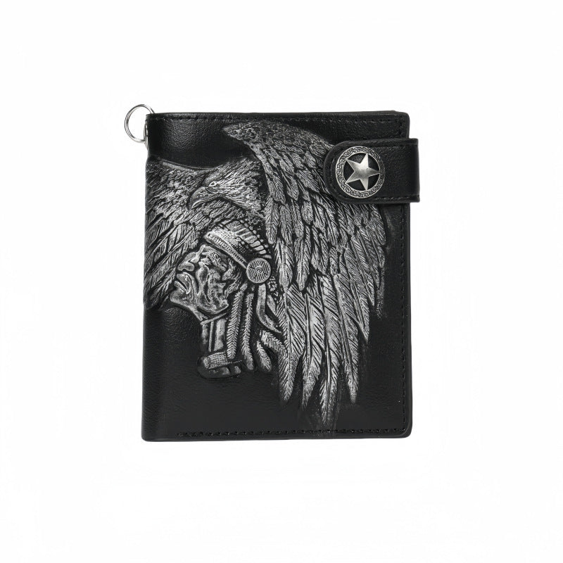 Embossed PU wallet with a security chain for everyday carry