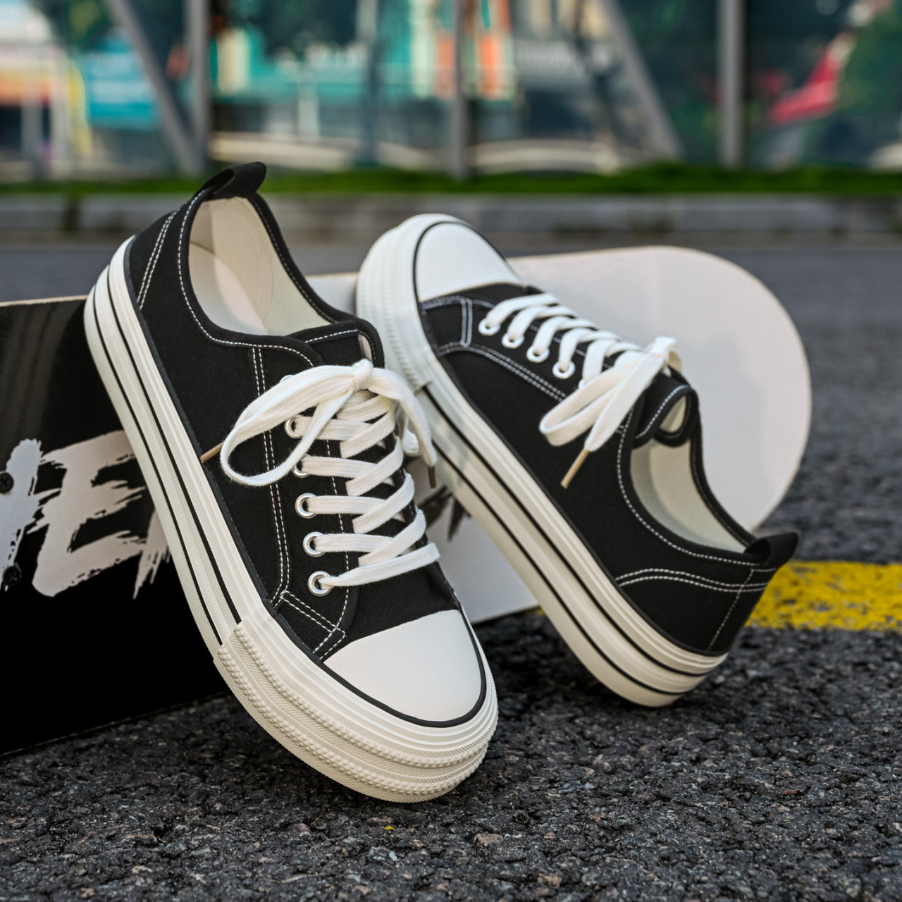 Men’s low-top canvas sneakers with lace-up closure – casual skate shoes