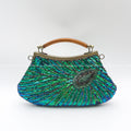 Beaded evening clutch with peacock-feather design – vintage handbag for women