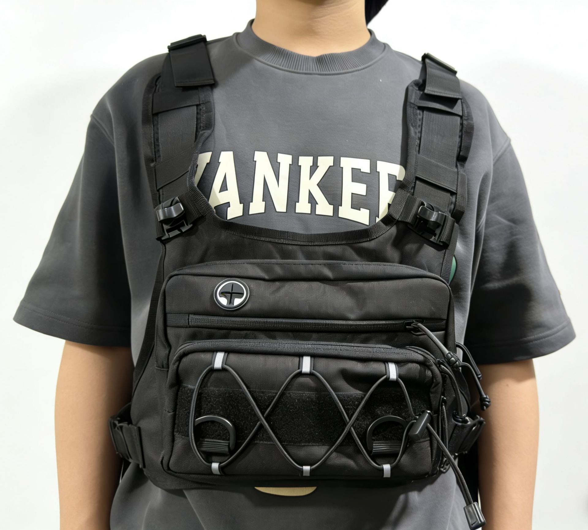 Tactical chest pack for trail running with water-resistant oxford fabric