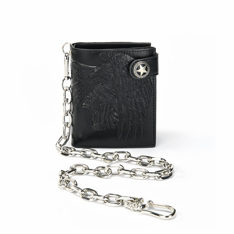 Embossed PU wallet with a security chain for everyday carry